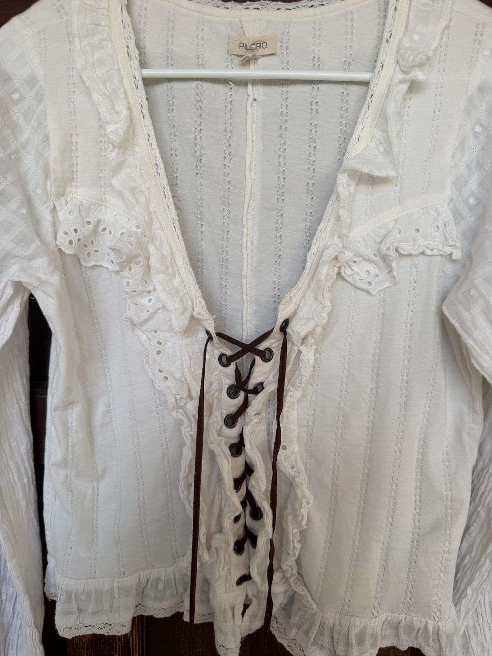 Pilcro Lace Up Cotton Peasant Top - Picture 3 of 9